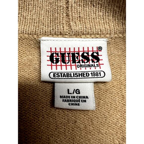 Guess Originals Cardigan Size Large Camel Tan Browns Grandpa Vintage Style - Picture 5 of 10